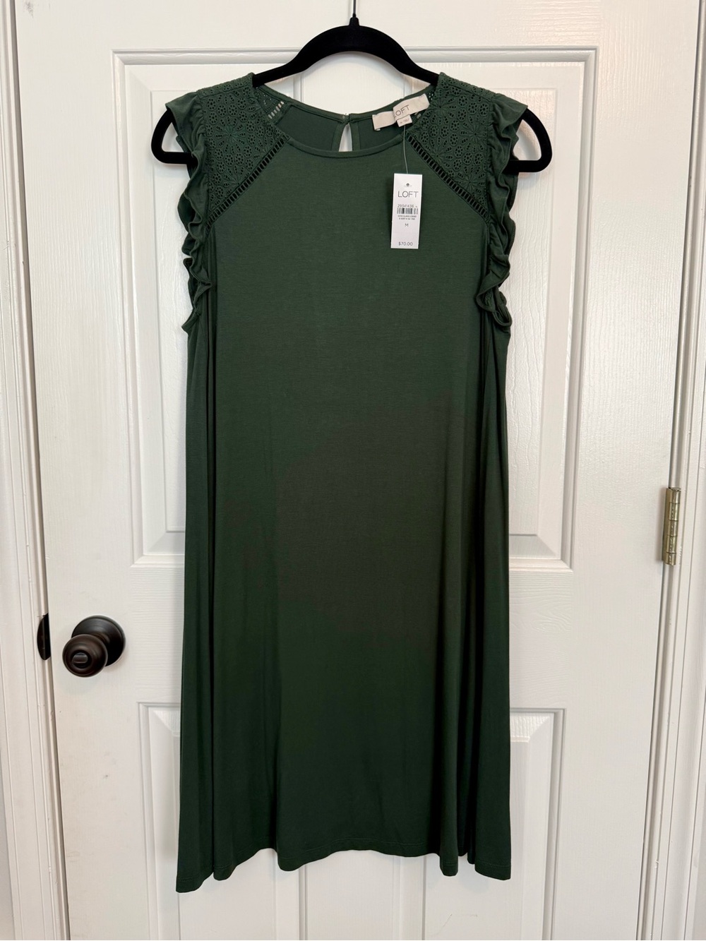 LOFT Dark Green Eyelet Trim Sleeveless Dress